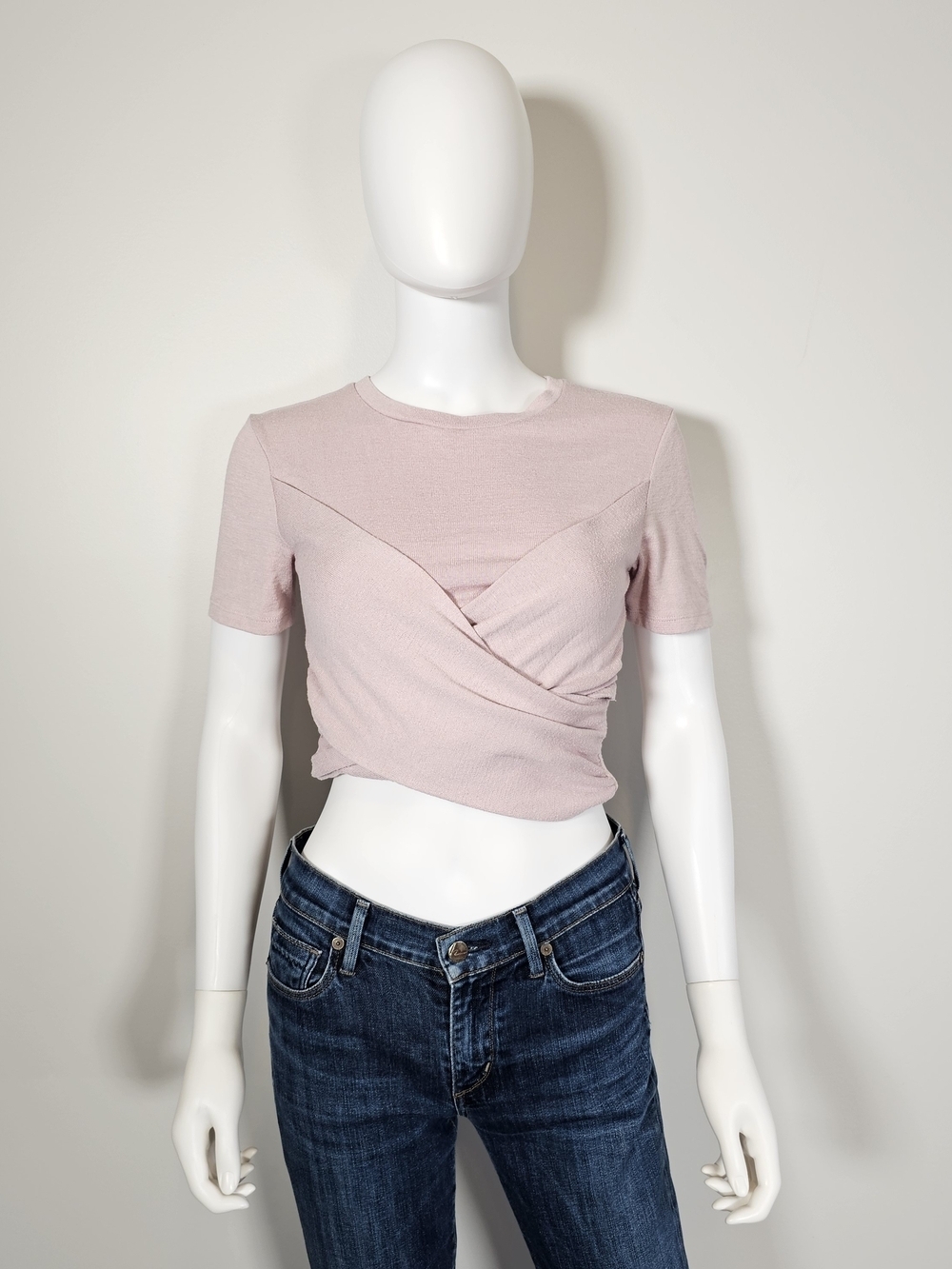 Wilfred Aritzia Pink Wrap Cropped Short Sleeve Top Sz S